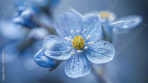The intricate details of a delicate forget-me-not flower are captured in close-up. 