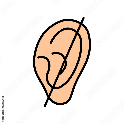 Deafness line icon. Ear with slash, hearing impairment, no sound, hearing loss, auditory disability, communication barrier, silent world, deaf community, sign language.