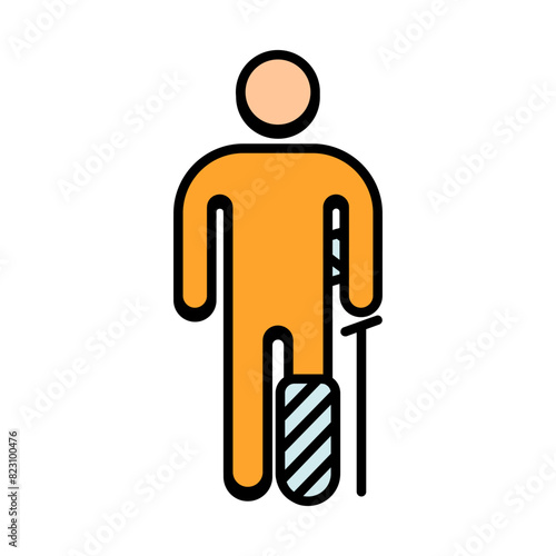 Prosthetic leg icon. Trauma, disabled person, people with disabilities, stump, accident, medicine, amputation, ableism, handicapped, wheelchair, Disability Rights Movement.