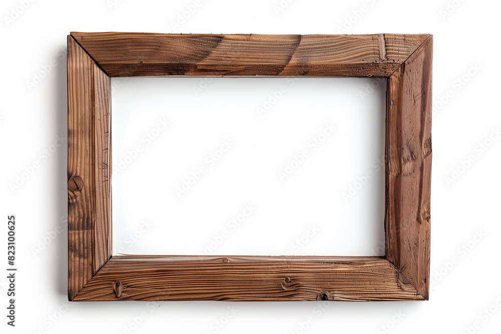 A wooden frame with a white background