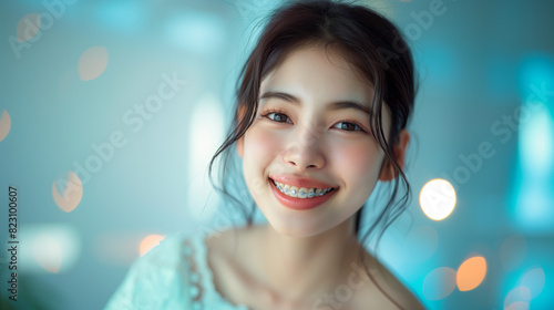 歯科矯正中の笑顔の可愛いアジア人女性 photo