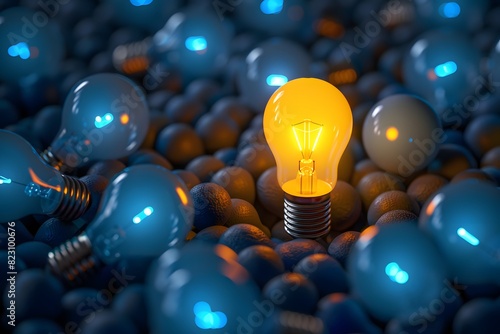 A close up of a light bulb surrounded by many blue balls