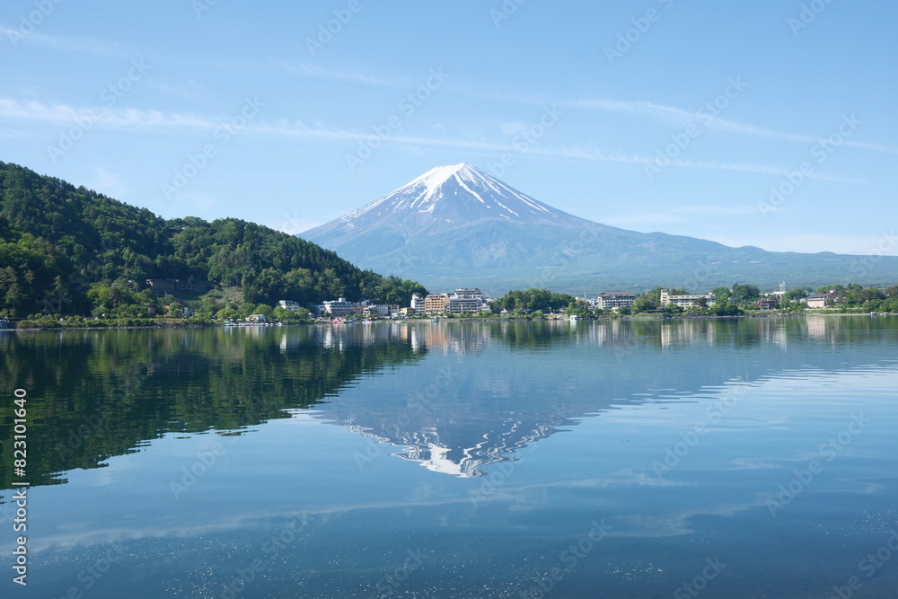 reflection of Mt. Fuji in Kawaguchiko in good weather reflection of Mt. Fuji in Kawaguchiko in good weather