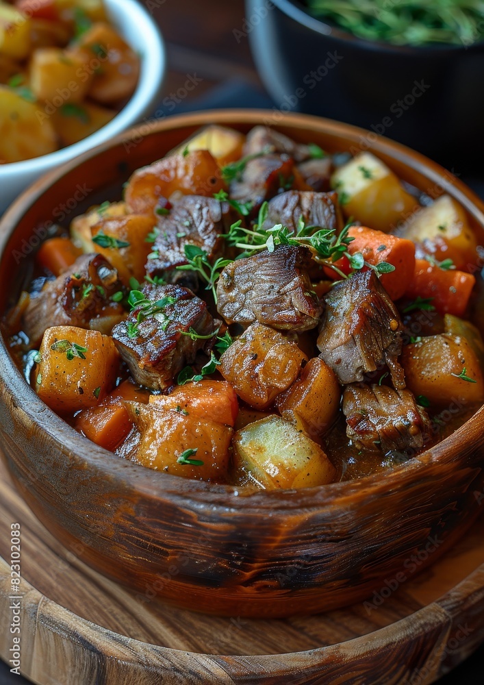 Eintopf - Hearty stew with meat, vegetables, and potatoes in a thick broth. Eintopf - Hearty stew with meat, vegetables, and potatoes in a thick broth.