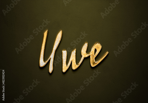 Old gold text effect of German name Uwe with 3D glossy style Mockup	 photo