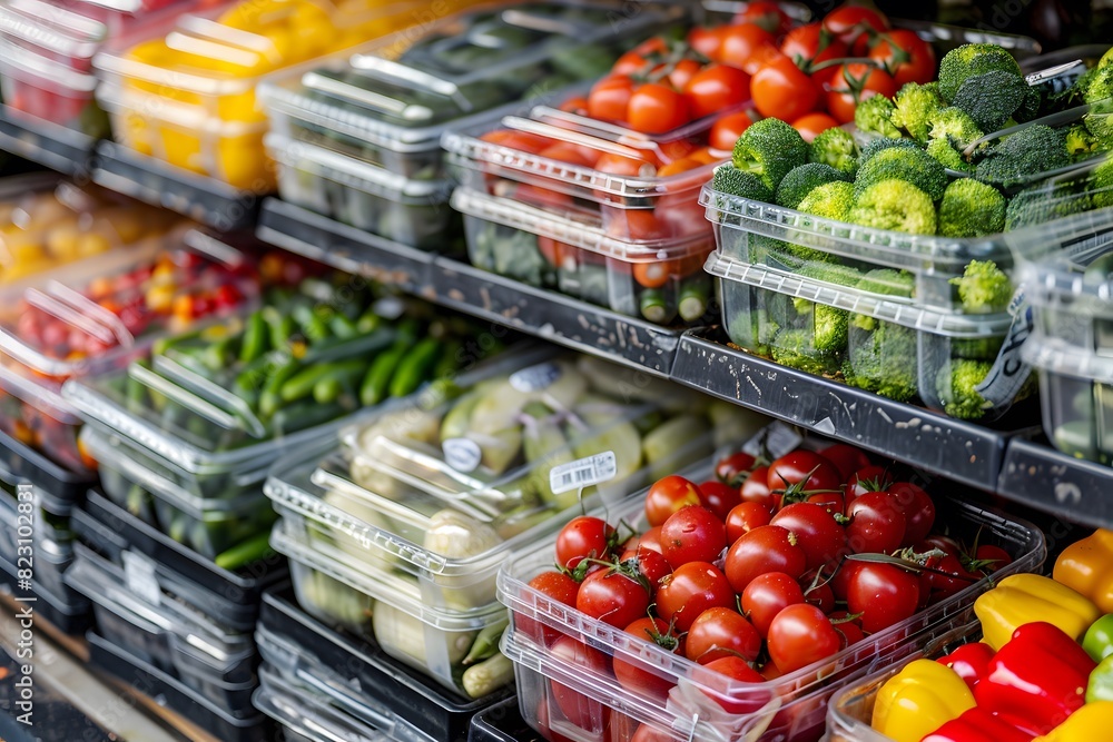 Various vegetables in plastic containers