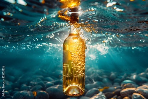 A bottle of beer floating in the water photo
