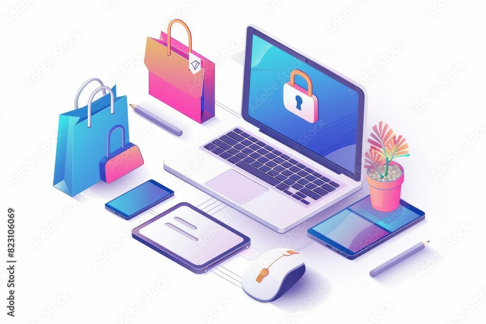 Vector illustration of a secure online shopping environment Vector illustration of a secure online shopping environment