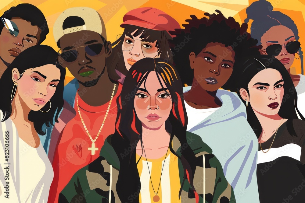 Fototapeta premium illustration of a group of diverse young people, diversity, inclusion, LGBTQ , non-binary 