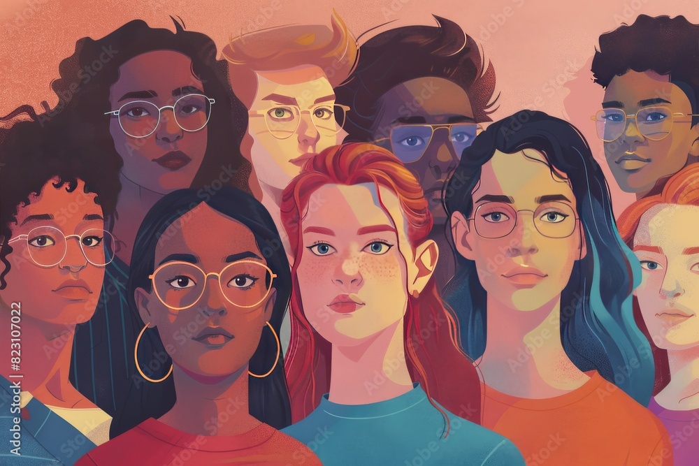 illustration of a group of diverse young people, diversity, inclusion, LGBTQ , non-binary
illustration of a group of diverse young people, diversity, inclusion, LGBTQ , non-binary