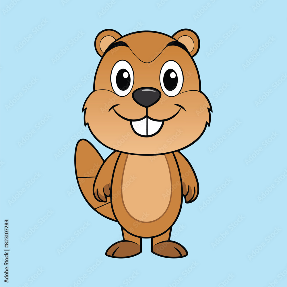 Obraz premium cute beaver cartoon art beaver cartoon illustration animal cartoon design