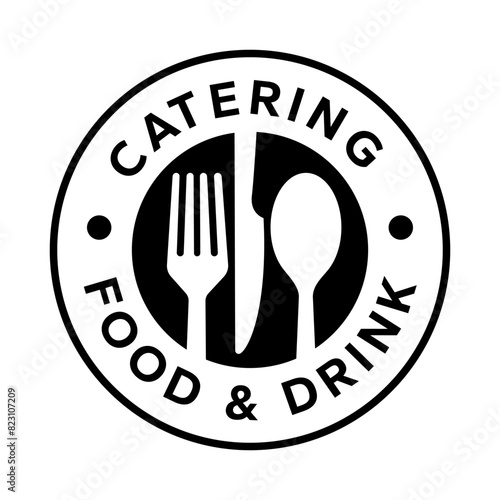 Catering vector logo badge. Cater service sign, outdoor dinner, restaurant business retro design with hand written modern calligraphy. Elegant lettering logotype, vintage style.