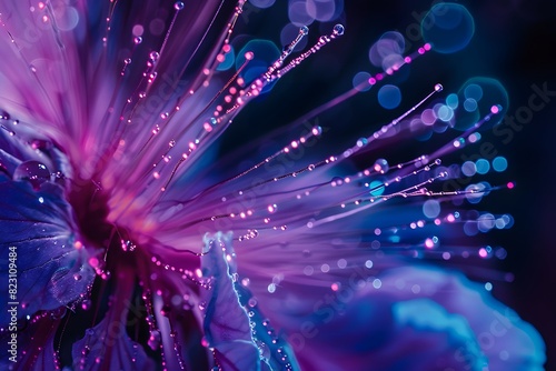 Close-up of Blue and Purple Glowing Fiber Optic Light Abstract