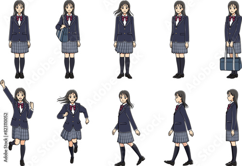 ブレザーの女子高生全身ポーズセット（フルカラー）