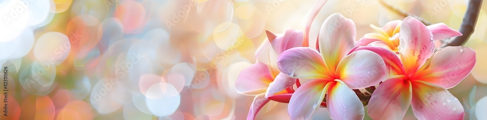 Close up of frangipani flowers with blurred background