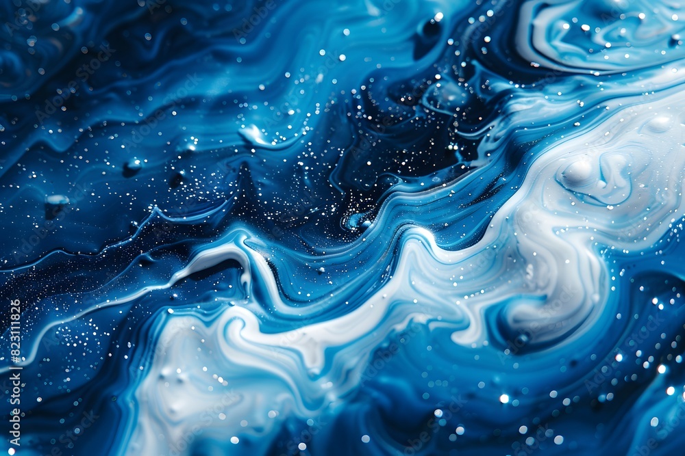 Close up of blue and white liquid painting Close up of blue and white liquid painting