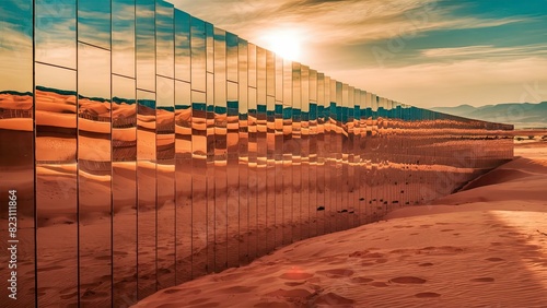 NEOM Desert City project Saudi Arabia Futuristic Eco city Buildings made of Glass Mirrors City in Desert World's biggest NEOM project in Tabuk Mirror Wall Line city Mega Project photo