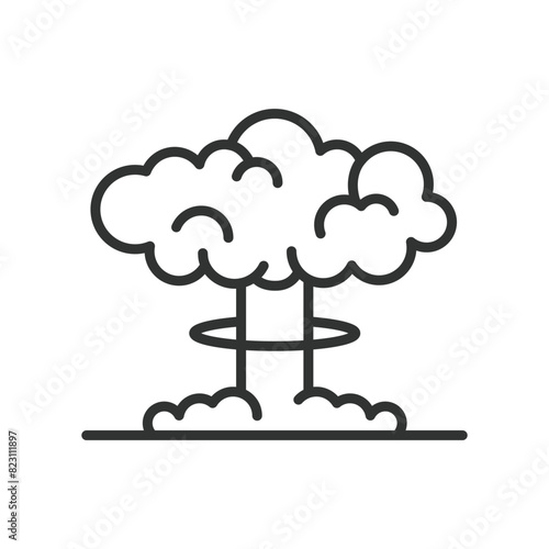 Nuclear explosion, in line design. Nuclear, Explosion, Blast, Bomb, Detonation, Radiation, Mushroom on white background vector. Nuclear explosion editable stroke icon.