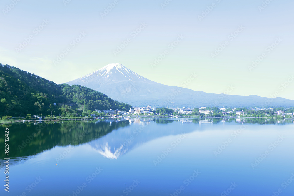 midnight view of Mt. Fuji in Japan near Kawaguchiko