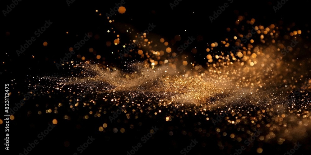 a brown splash painting on black background, brown powder dust paint beige brown explosion explode burst isolated splatter abstract. brown smoke or fog particles explosive special effect