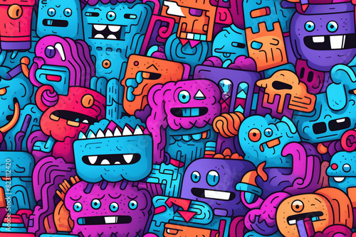 Seamless pattern with cool colors and funny doodles  high-quality and ready for print