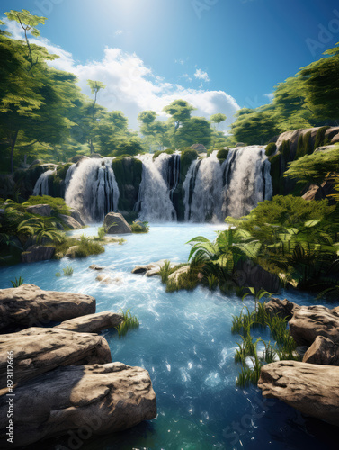 Tranquil Waterfall Escape in Lush Greenery