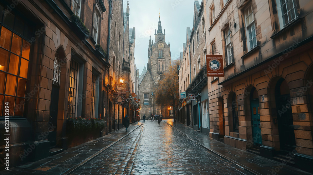 Historic European cityscape with cobblestone streets. Historic European cityscape with cobblestone streets.
