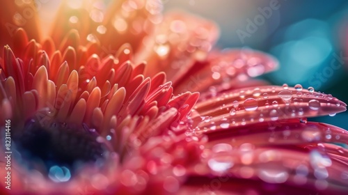 Photo of Gerbera flower close up. Macro photography. This is a natural romantic conceptual floral macro background.