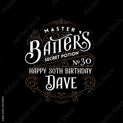 Vintage label for anniversary bottle of wine or whiskey  for a fishing enthusiast