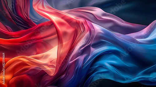 The abstract picture of the two colours of blue and red colours that has been created in form of the waving shiny smooth satin fabric that curved and bend around this beauty abstract picture. photo