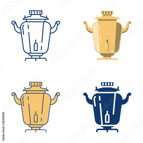 Traditional samovar icon set in flat and line style