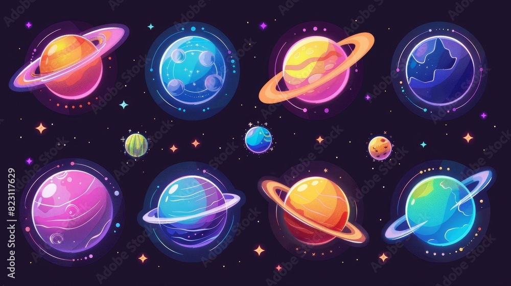 Modern illustration of the universe, solar system planets and space elements on a universe background. Modern illustration of the universe, solar system planets and space elements on a universe background.