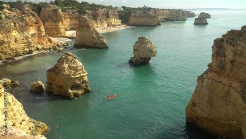 Amazing view of the most famous Marinha beach in Algarve, southern Portugal