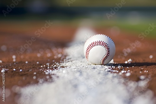 Closeup of a Baseball on the First Base Line with Blurred Background