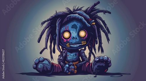 Modern clip art illustration of a voodoo doll with dreadlocks sitting down. One layer. photo