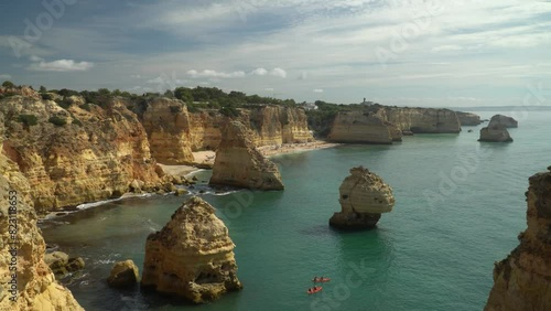Amazing view of the most famous Marinha beach in Algarve, southern Portugal