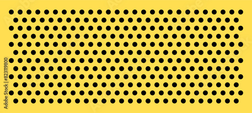 Peg board perforated texture with round holes. For tools on the wall. Pattern vector illustration on yellow background.