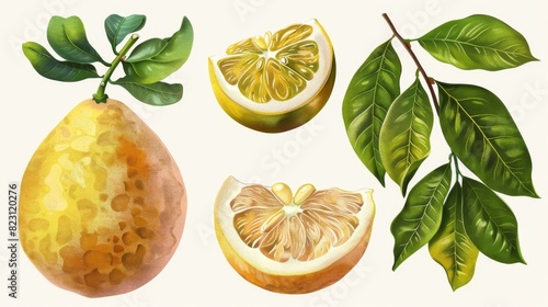 An old botanical illustration of pomelos isolated on a transparent background photo