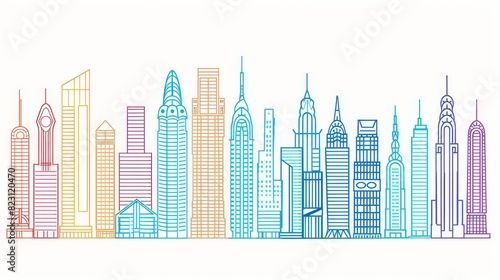 Various logotypes of buildings, real estate logos, and city architecture compositions. Illustrations for the development of property and skylines. Line cityscapes, urban logotypes. photo