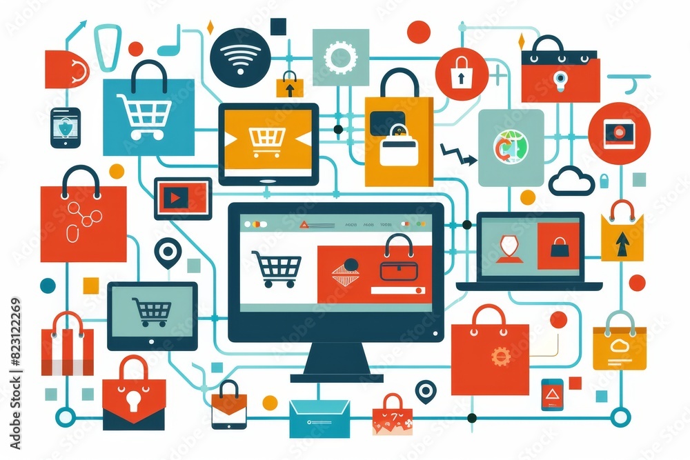 Creative illustration of a secure online shopping platform