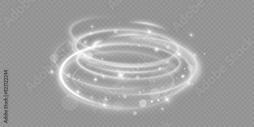 Light white Twirl. Curve light effect of white line. Glowing white spiral. The effect of high-speed abstract lines. Rotating shiny rings.	
