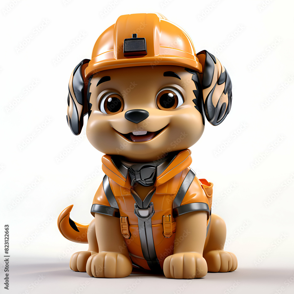 Naklejka premium 3D Render of a Cute Puppy with a hard hat