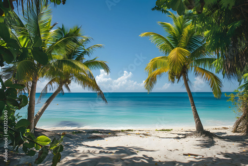 Tropical beach with ocean and palm trees