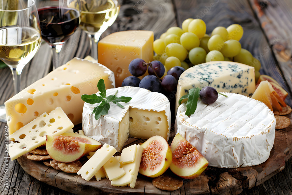 A plate of cheese and grapes on a table A plate of cheese and grapes on a table