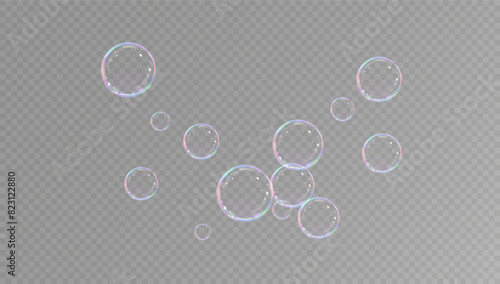 Realistic soap bubbles.Flying bubbles on a transparent background.	