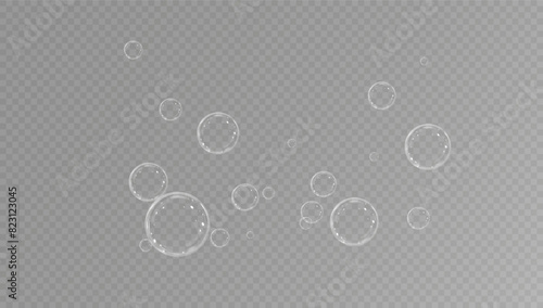 Realistic soap bubbles.Flying bubbles on a transparent background.	
