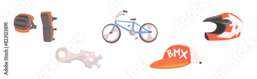 Bmx Object and Equipment with Bike for Stunt Vector Set