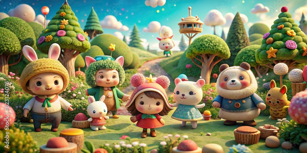 Playful and whimsical crafted scene with adorable crafted characters and imaginative elements