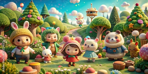 Playful and whimsical crafted scene with adorable crafted characters and imaginative elements photo