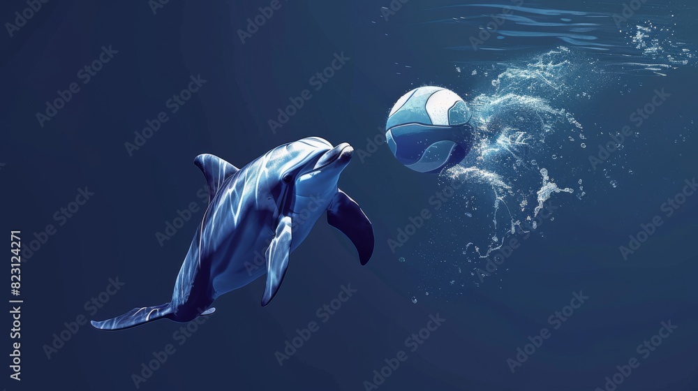 Fototapeta premium A dolphin playing with a ball in the ocean.